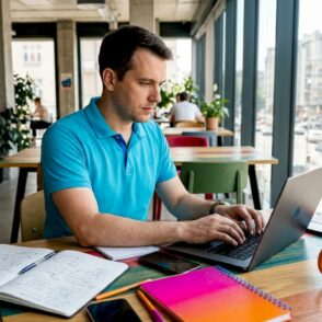 Man aan zijn bureau bezig met het instellen van Teams-koppelingen