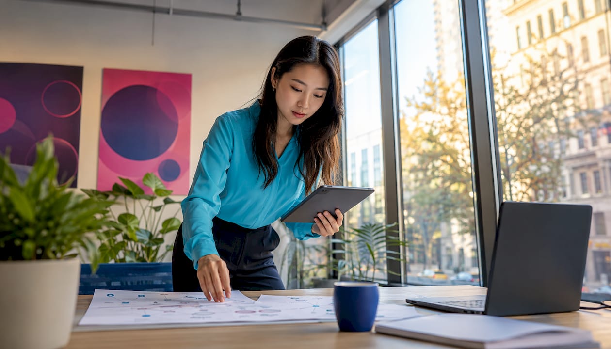 Een vrouw houdt zich bezig met het beheren van certificaten en API’s op de IT-afdeling.