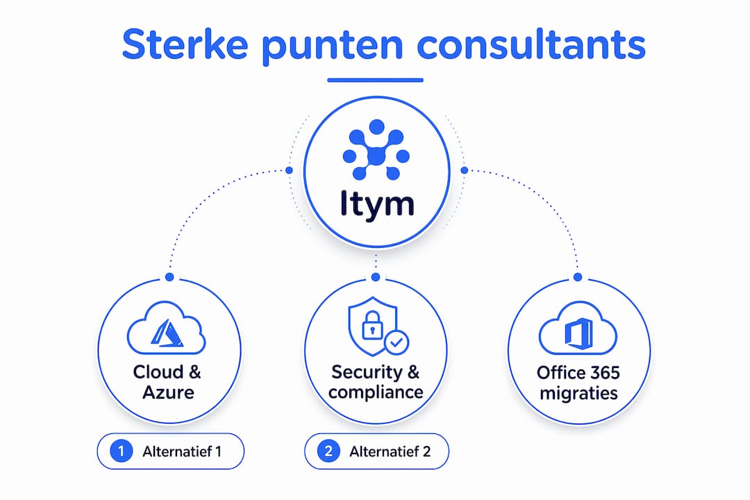 Infographic die de unieke kwaliteiten van Microsoft IT-consultants laat zien, overzichtelijk weergegeven in een hiërarchisch schema.