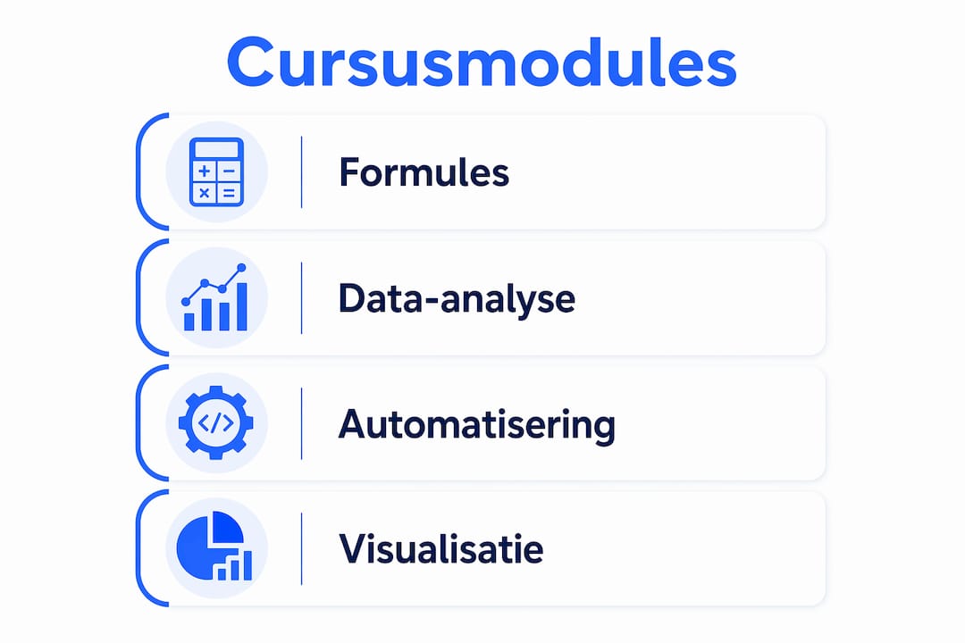Visual overzicht van de lesonderdelen van de Excel-cursus