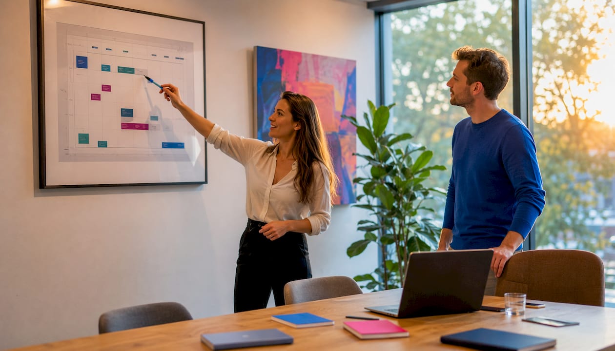 Het projectteam buigt zich over de verschillende fasen van de transformatie.